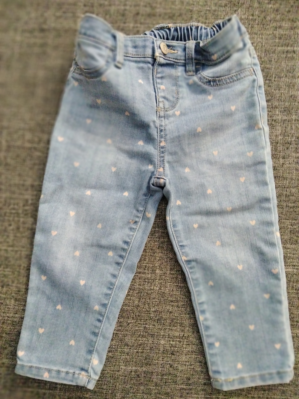 Light Blue Heart-Print Kids Denim Leggings